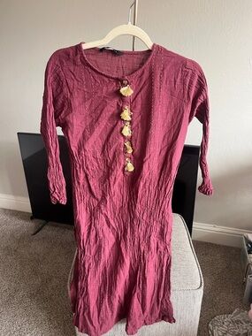 Tassel Button Midi Dress - Wine